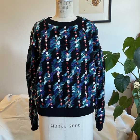 New/ Stripe Pattern Details Drop shoulder Chunky Sweatshirt - Picture 6 of 8